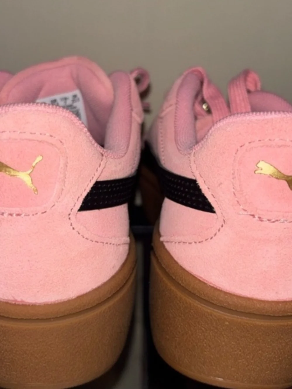 Puma Pink Suede Sneakers with Black Formstripe and Brown Gum Sole